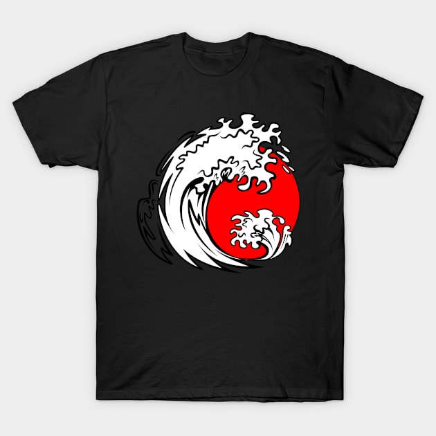 Surf wave on red sunset or sunrise | japanese style | Gift idea T-Shirt by French Culture Shop